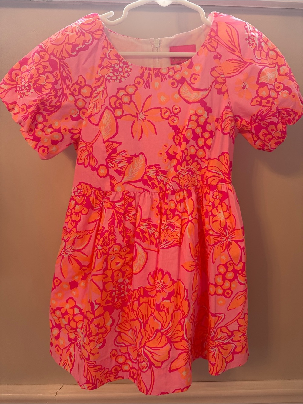 Lilly Pulitzer Pink and Orange Floral Puff-Sleeve Dress